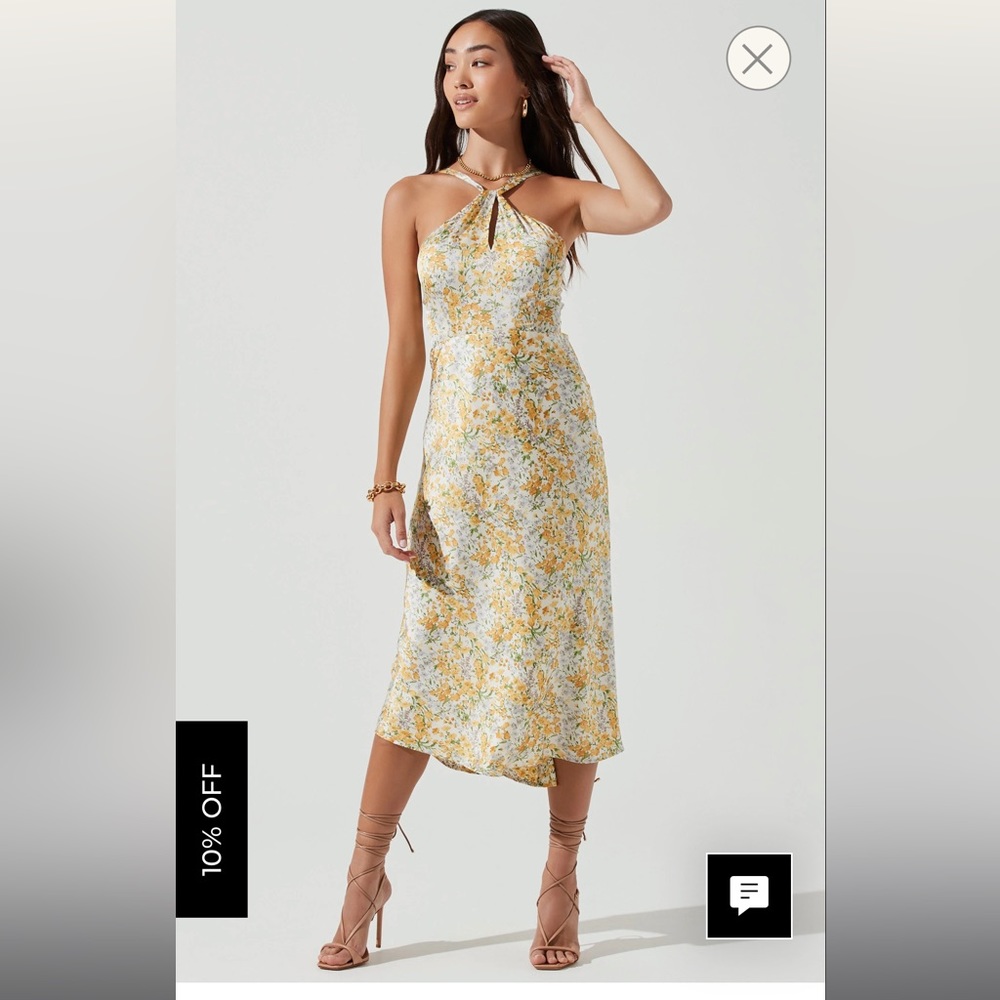 ASTR the Label Sandrine Halter Floral MIDI Dress, Yellow— Size Small